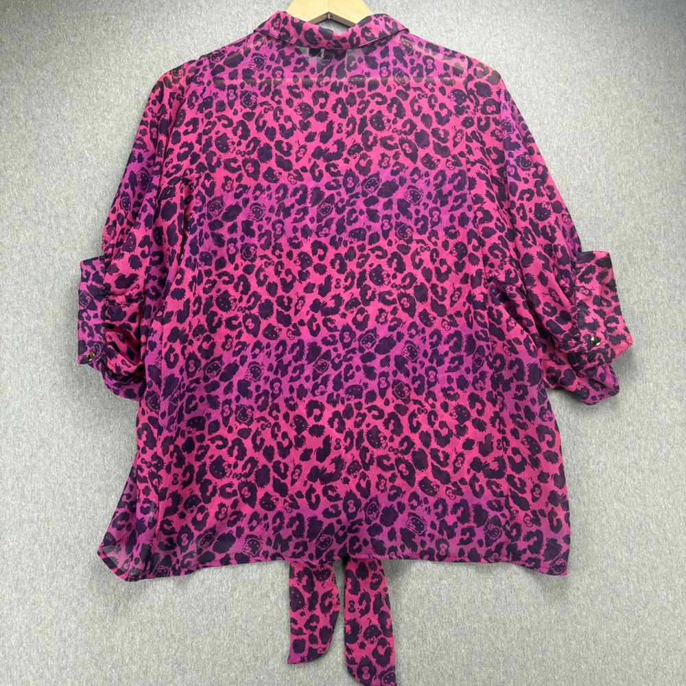 Hello Kitty Top Womens XL Pink Purple Leopard Print Tie Front Chiffon Layering - Picture 2 of 8